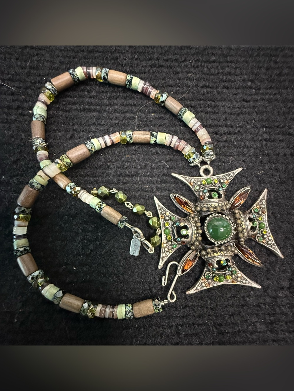 Designer F.A.I.T.H. Gemstone And Glass Beaded Cross Necklace 16-19 Inch